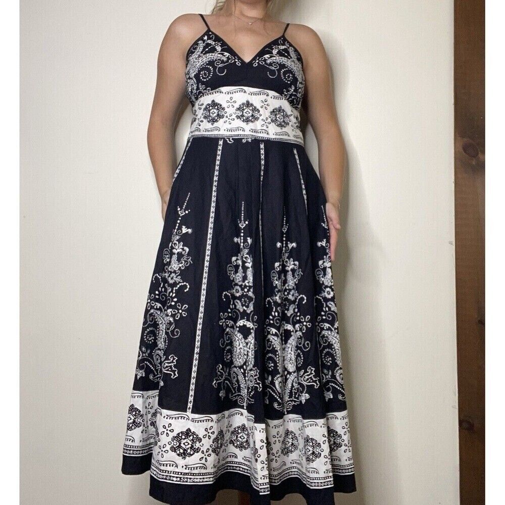Magic Black & White Pattern Y2k Midi Dress Formal Cotton Size Medium